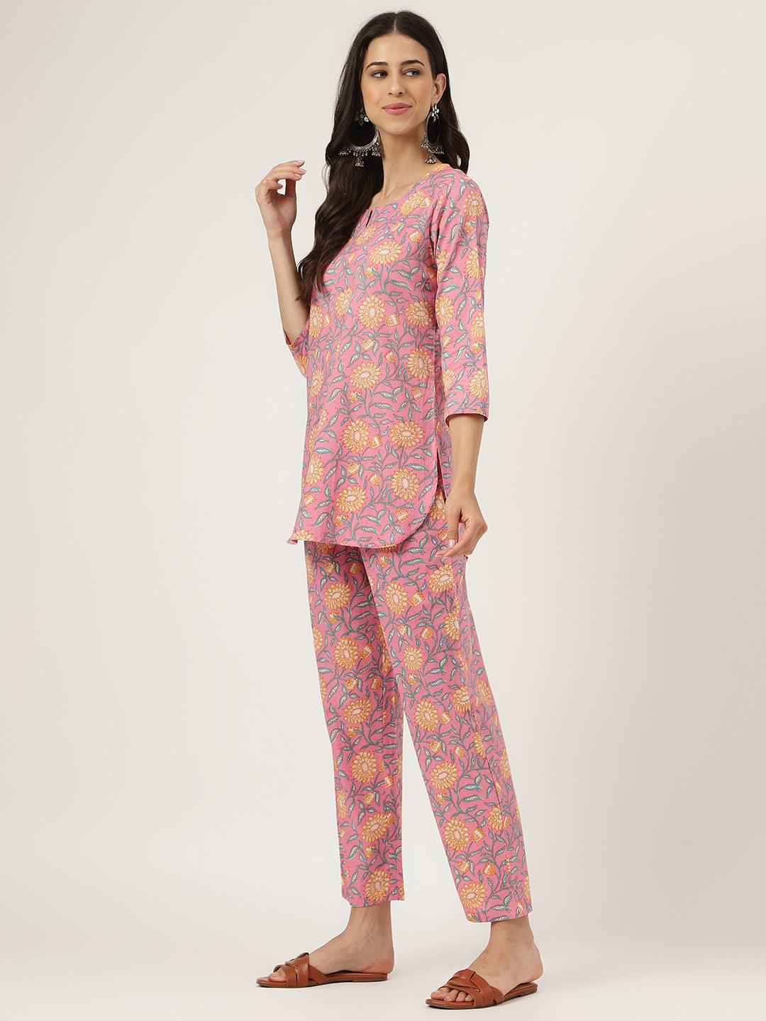 Dark Pink Printed Loungewear/Nightwear | LASVINI - Redefining Indian Fashion with Elegance