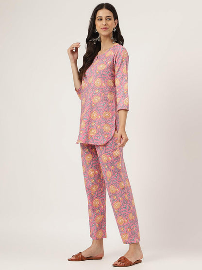 Dark Pink Printed Loungewear/Nightwear | LASVINI - Redefining Indian Fashion with Elegance