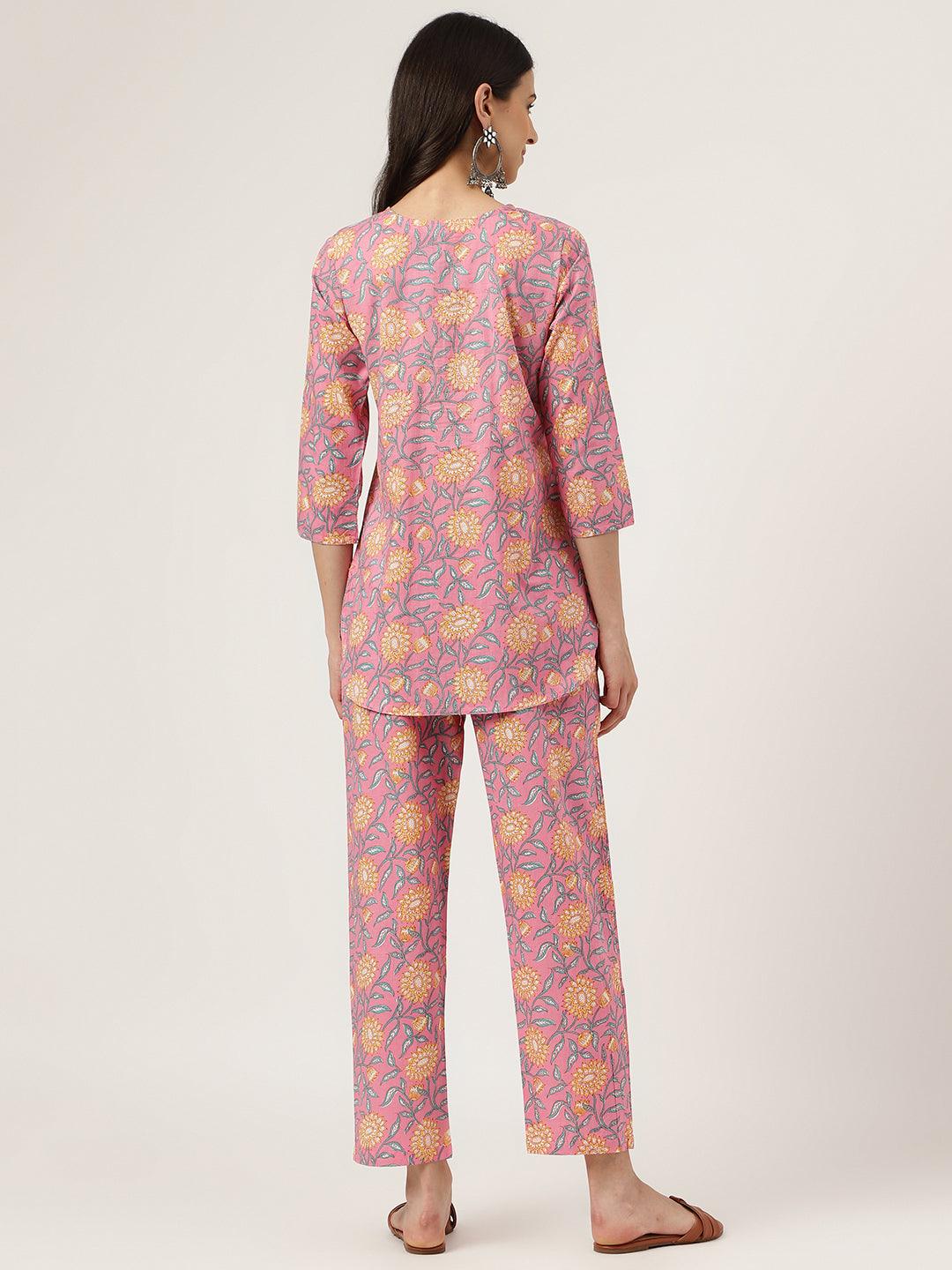 Dark Pink Printed Loungewear/Nightwear | LASVINI - Redefining Indian Fashion with Elegance