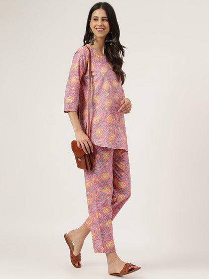 Dark Pink Printed Loungewear/Nightwear | LASVINI - Redefining Indian Fashion with Elegance