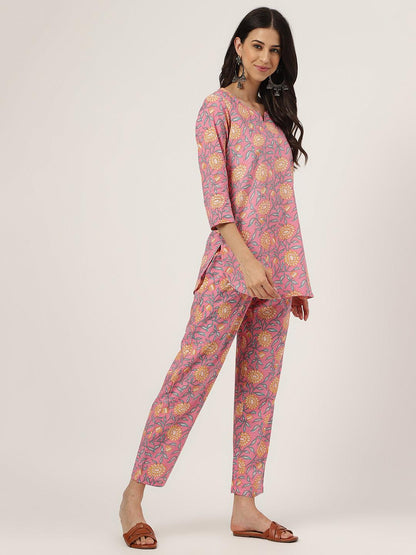 Dark Pink Printed Loungewear/Nightwear | LASVINI - Redefining Indian Fashion with Elegance