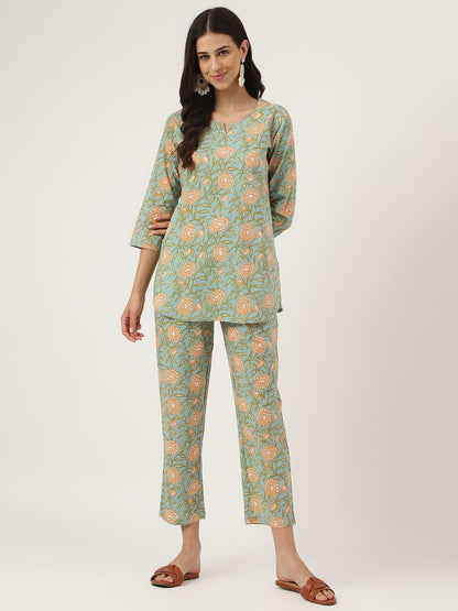 Green Printed Loungewear/Nightwear | LASVINI - Redefining Indian Fashion with Elegance
