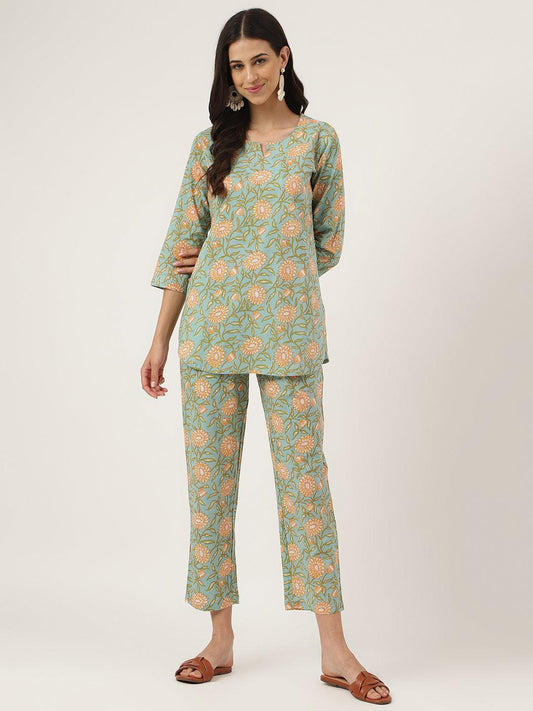 Green Printed Loungewear/Nightwear | LASVINI - Redefining Indian Fashion with Elegance