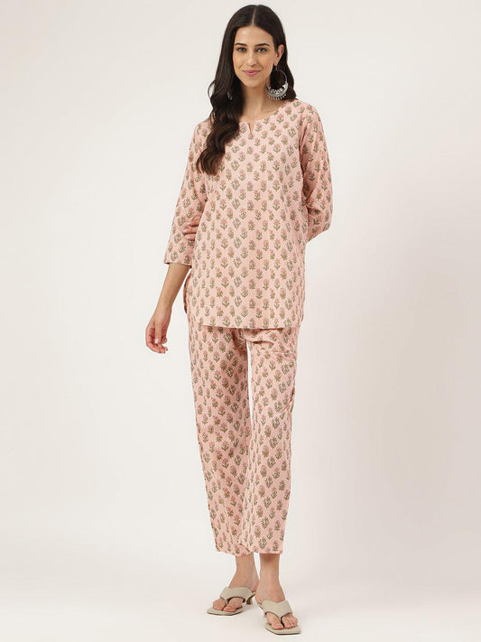 Soft Pink Printed Loungewear/Nightwear | LASVINI - Redefining Indian Fashion with Elegance