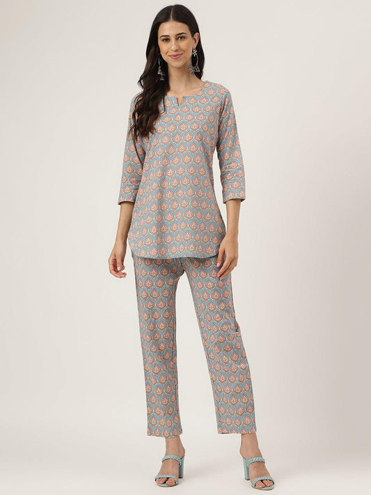 Sky Blue Printed Loungewear/Nightwear | LASVINI - Redefining Indian Fashion with Elegance