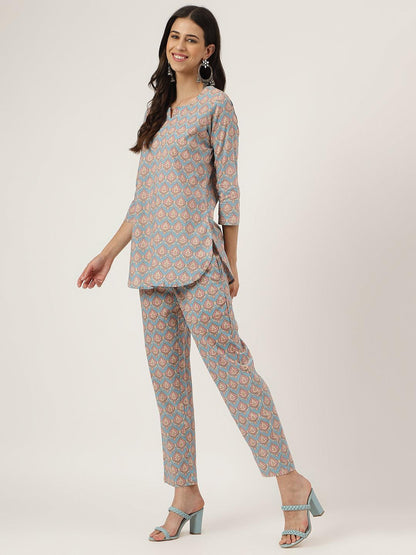 Sky Blue Printed Loungewear/Nightwear | LASVINI - Redefining Indian Fashion with Elegance