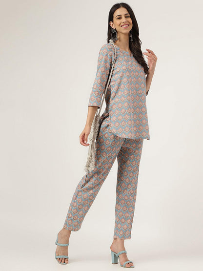 Sky Blue Printed Loungewear/Nightwear | LASVINI - Redefining Indian Fashion with Elegance