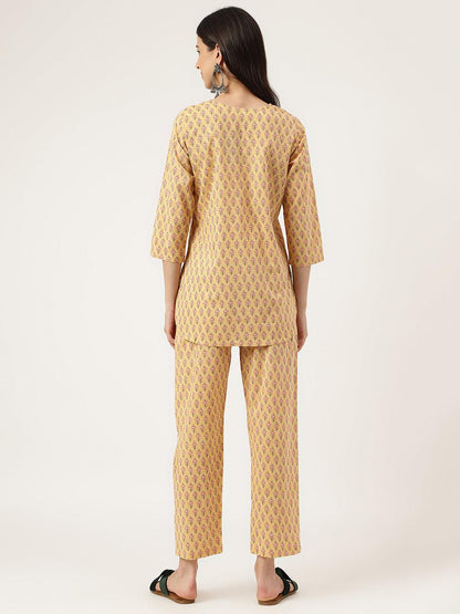 Mustard Printed Loungewear/Nightwear | LASVINI - Redefining Indian Fashion with Elegance