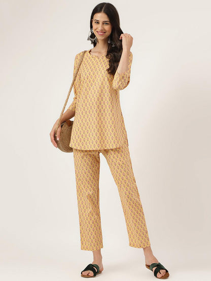 Mustard Printed Loungewear/Nightwear | LASVINI - Redefining Indian Fashion with Elegance