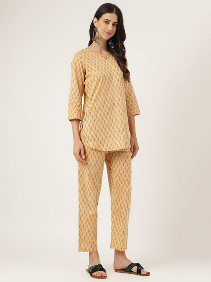 Mustard Printed Loungewear/Nightwear | LASVINI - Redefining Indian Fashion with Elegance