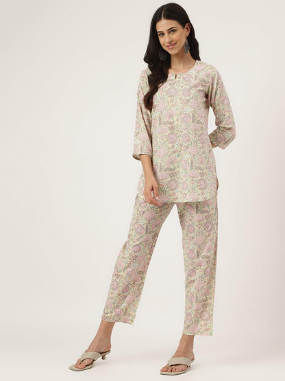 Yellow Printed Loungewear/Nightwear | LASVINI - Redefining Indian Fashion with Elegance