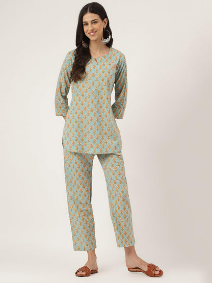 Light Green Printed Loungewear/Nightwear | LASVINI - Redefining Indian Fashion with Elegance