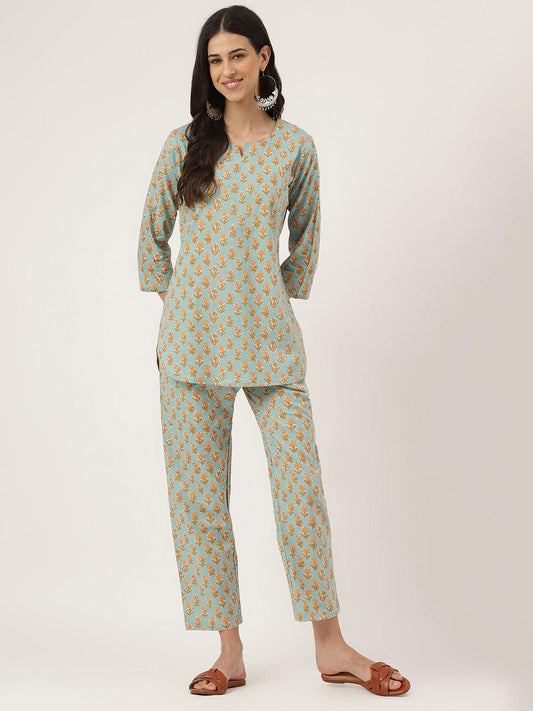 Light Green Printed Loungewear/Nightwear | LASVINI - Redefining Indian Fashion with Elegance
