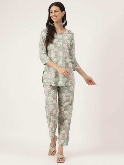 Mint Green Printed Loungewear/Nightwear | LASVINI - Redefining Indian Fashion with Elegance