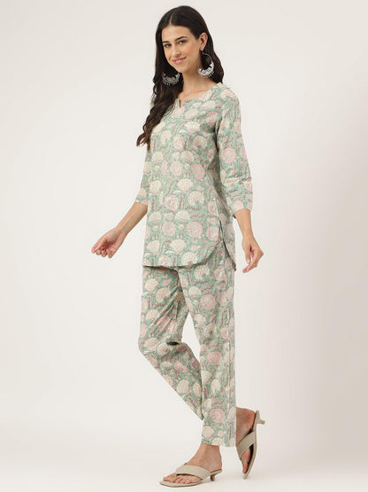Mint Green Printed Loungewear/Nightwear | LASVINI - Redefining Indian Fashion with Elegance