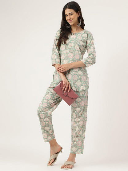 Mint Green Printed Loungewear/Nightwear | LASVINI - Redefining Indian Fashion with Elegance