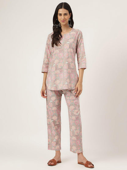 Light Brown Printed Loungewear/Nightwear | LASVINI - Redefining Indian Fashion with Elegance