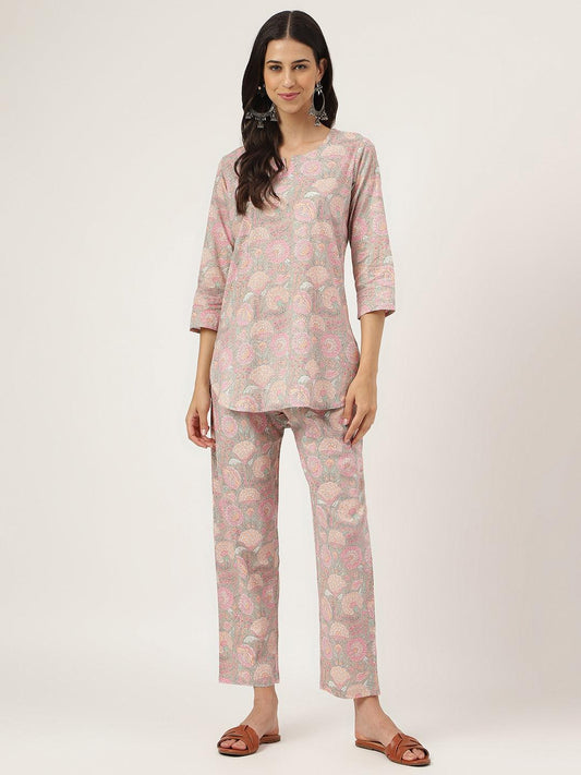 Light Brown Printed Loungewear/Nightwear | LASVINI - Redefining Indian Fashion with Elegance
