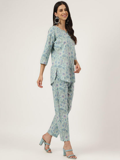 Turquoise Blue Printed Loungewear/Nightwear | LASVINI - Redefining Indian Fashion with Elegance