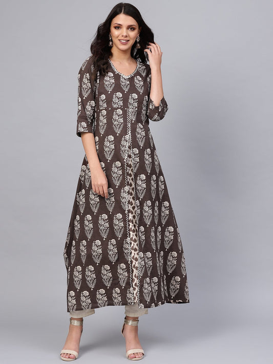 Women'S Double Layered Brown Cotton Kurta | LASVINI - Redefining Indian Fashion with Elegance