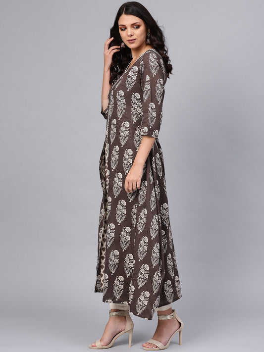 Women'S Double Layered Brown Cotton Kurta | LASVINI - Redefining Indian Fashion with Elegance