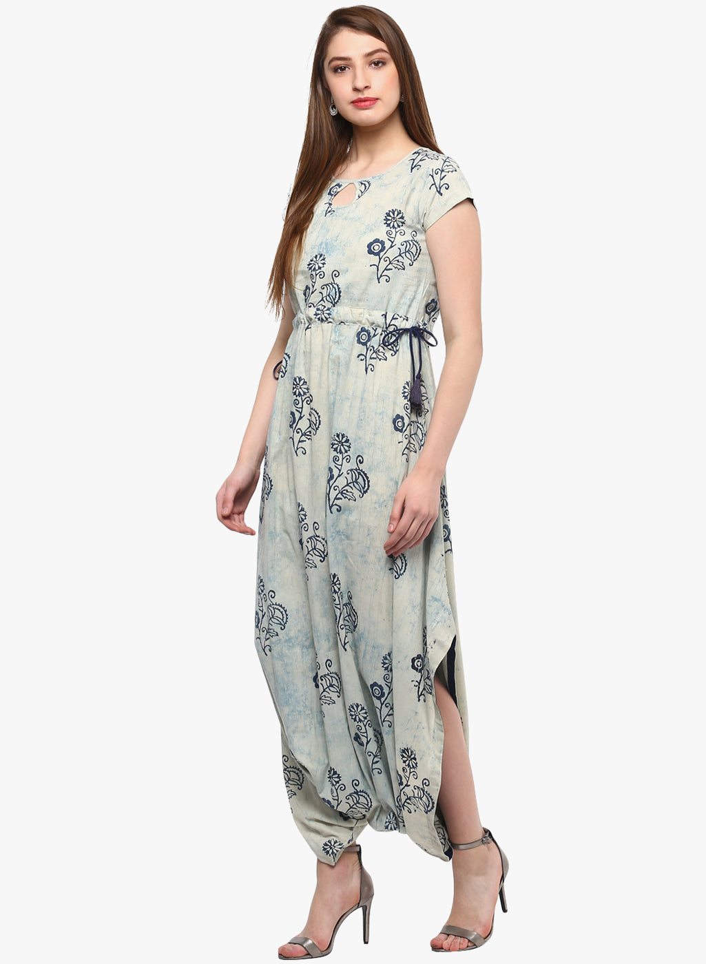Women'S Indigo Hand Block Dhoti Style Cotton Jumpsuit | LASVINI - Redefining Indian Fashion with Elegance