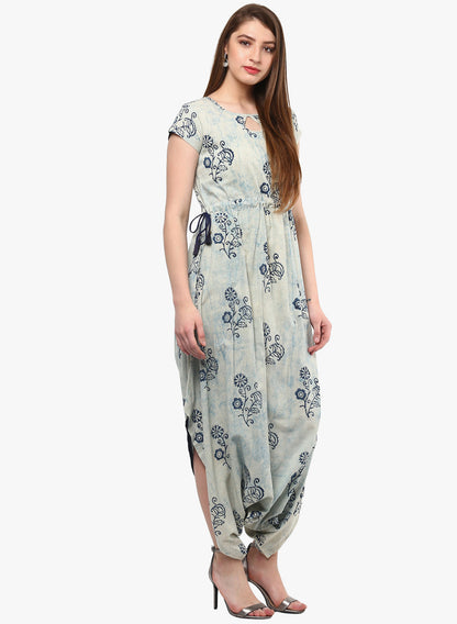 Women'S Indigo Hand Block Dhoti Style Cotton Jumpsuit | LASVINI - Redefining Indian Fashion with Elegance