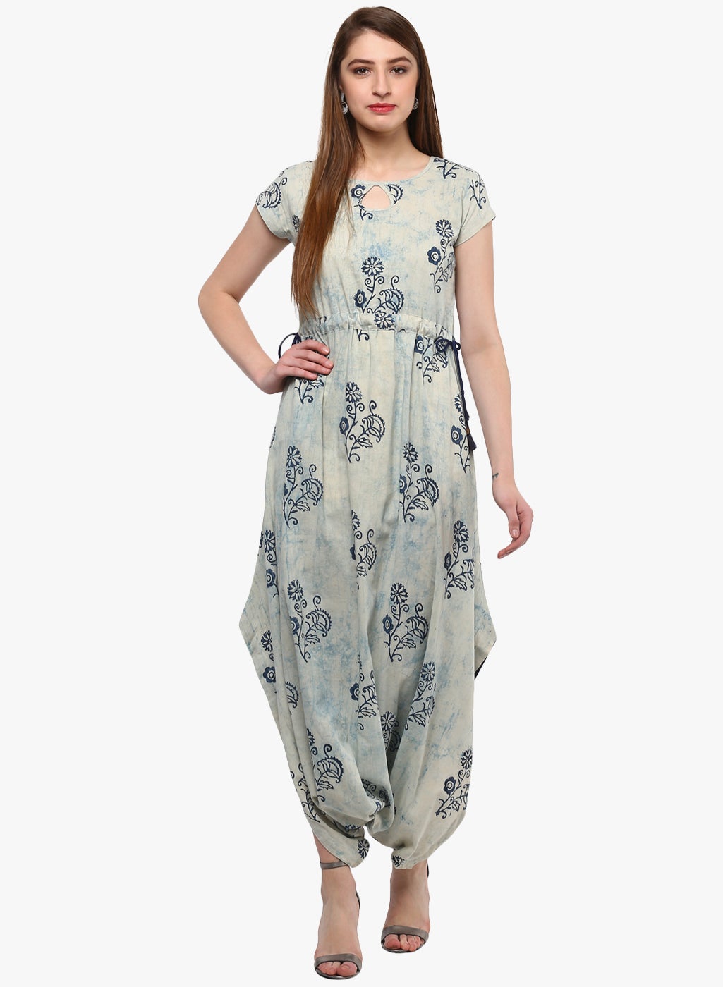 Women'S Indigo Hand Block Dhoti Style Cotton Jumpsuit | LASVINI - Redefining Indian Fashion with Elegance