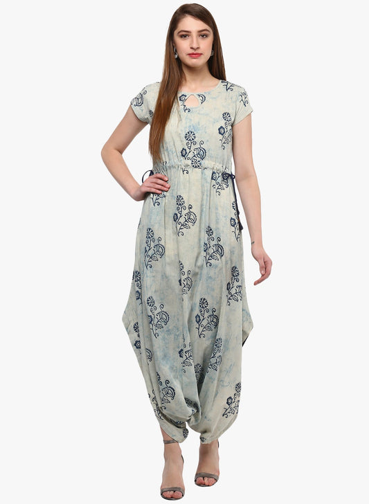 Women'S Indigo Hand Block Dhoti Style Cotton Jumpsuit | LASVINI - Redefining Indian Fashion with Elegance