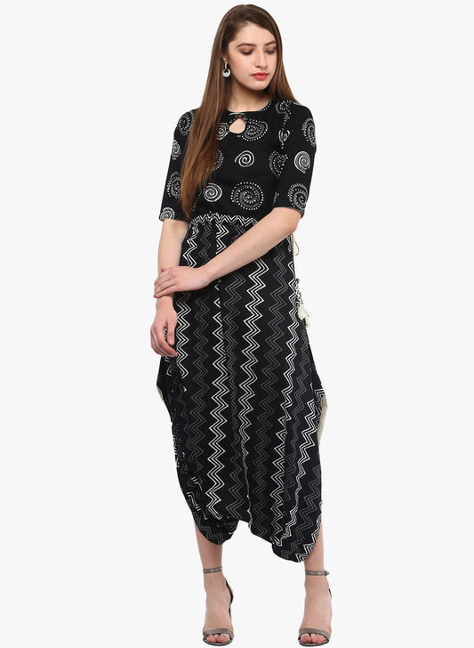 Women'S Black Dhoti Style Cotton Jumpsuit | LASVINI - Redefining Indian Fashion with Elegance