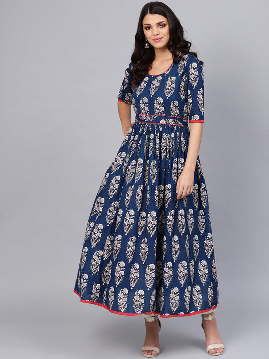 Women'S Royal Blue Printed Floor Length Anarkali | LASVINI - Redefining Indian Fashion with Elegance