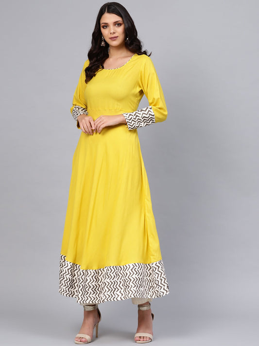 Women'S Solid Mustard Yellow Rayon Anarkali | LASVINI - Redefining Indian Fashion with Elegance