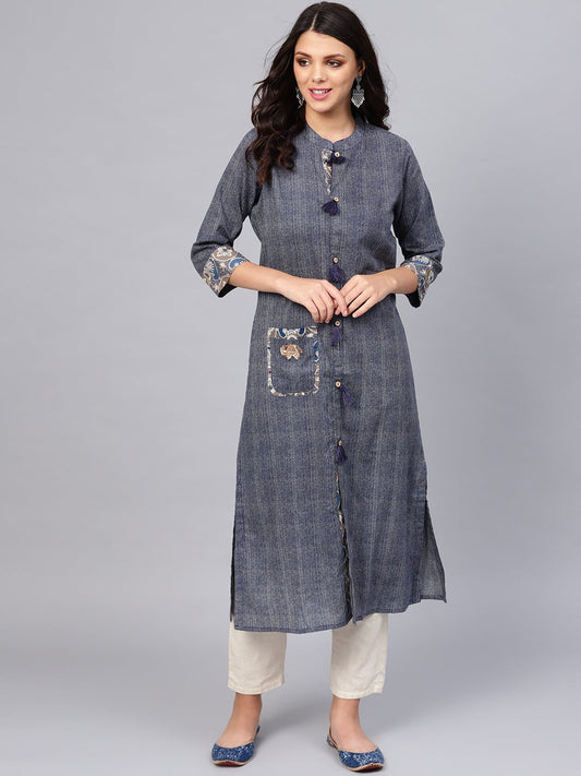 Women'S Blue Straight Kurta | LASVINI - Redefining Indian Fashion with Elegance