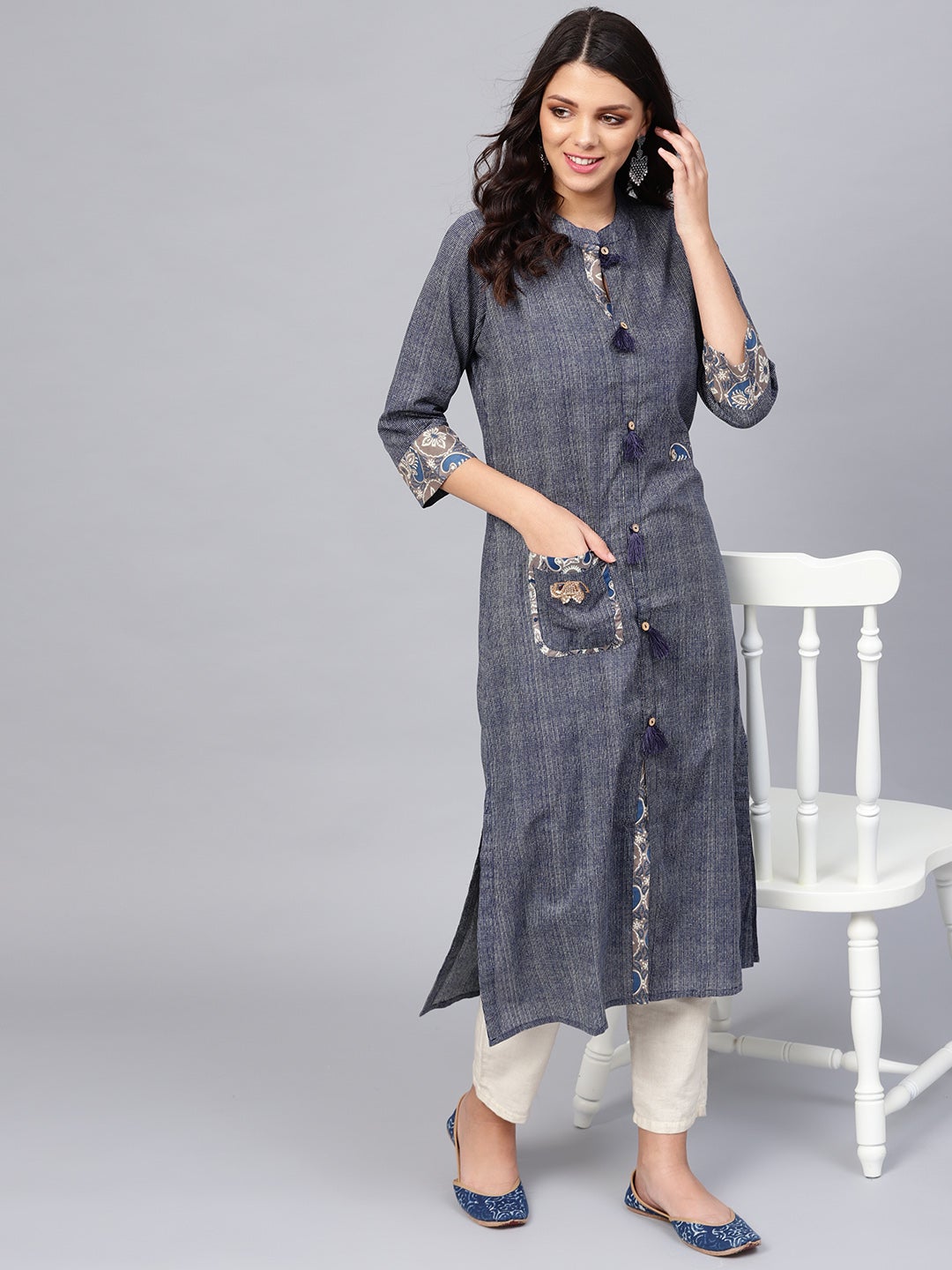 Women'S Blue Straight Kurta | LASVINI - Redefining Indian Fashion with Elegance