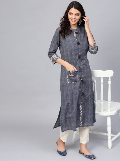 Women'S Blue Straight Kurta | LASVINI - Redefining Indian Fashion with Elegance