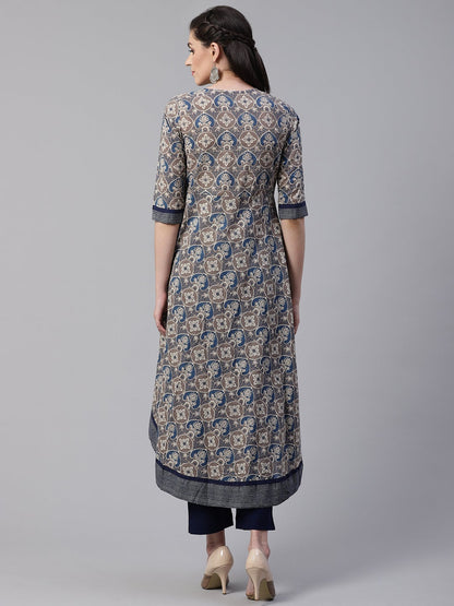 Women'S Blue And Grey Cotton Anarkali | LASVINI - Redefining Indian Fashion with Elegance