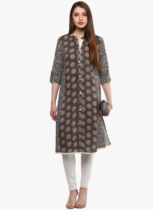 Women'S Grey Cotton A-Line Kurti | LASVINI - Redefining Indian Fashion with Elegance