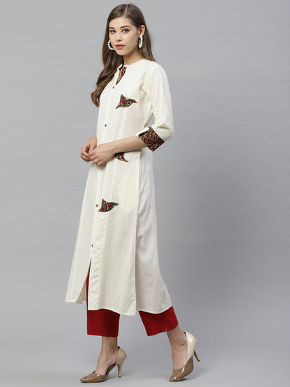 Women'S Sequin Work Cotton Flex Off White Kurta | LASVINI - Redefining Indian Fashion with Elegance