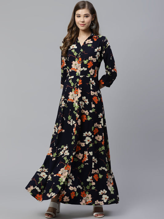 Women'S Blue A Line Printed Rayon Kurti | LASVINI - Redefining Indian Fashion with Elegance