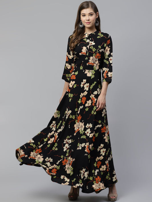 Women'S Black Floor Length Rayon Kurti | LASVINI - Redefining Indian Fashion with Elegance