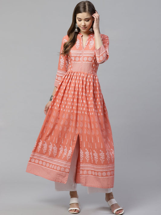 Women'S Pink A Line Printed Cotton Kurta | LASVINI - Redefining Indian Fashion with Elegance