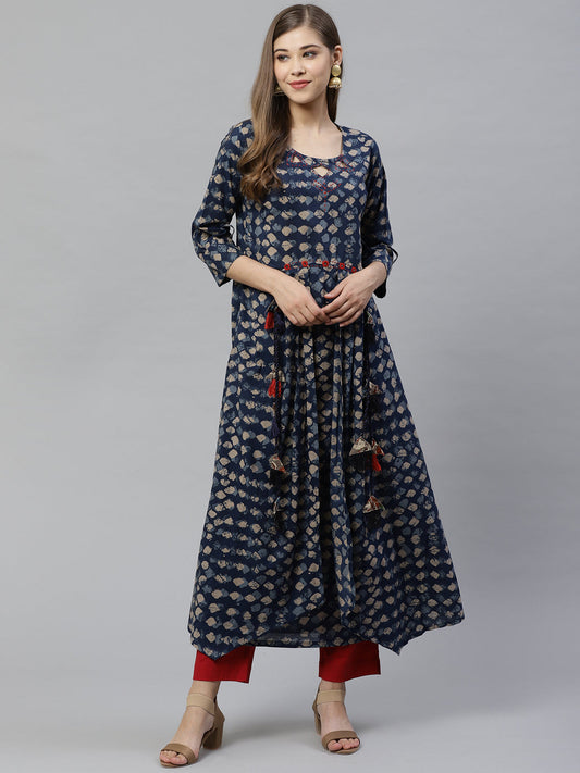 Women'S Indigo A Line Cotton Kurta | LASVINI - Redefining Indian Fashion with Elegance