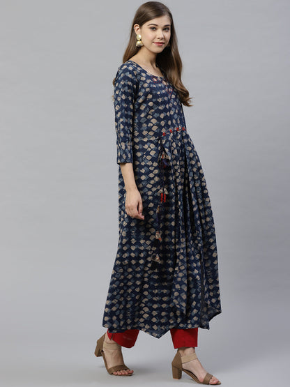 Women'S Indigo A Line Cotton Kurta | LASVINI - Redefining Indian Fashion with Elegance