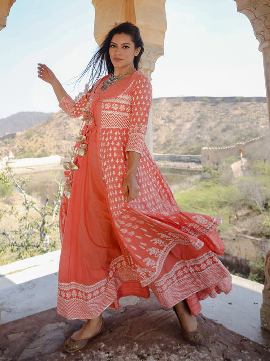 Women'S Pink Double Layered Cotton Kurta With Jacket Plus Size | LASVINI - Redefining Indian Fashion with Elegance