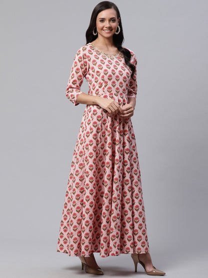 Women'S Pink Cotton Gotta Patti Work Anarkali Kurta | LASVINI - Redefining Indian Fashion with Elegance