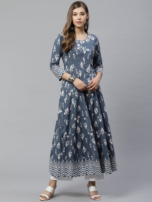 Women'S Grey Cotton Gotta Patti Work Anarkali Kurta | LASVINI - Redefining Indian Fashion with Elegance