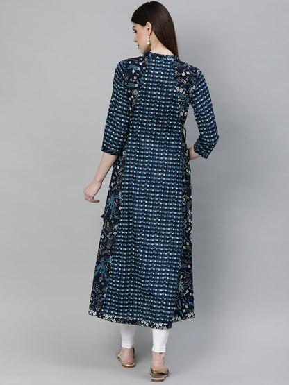 Women'S Navy Blue Printed A- Line Kurta | LASVINI - Redefining Indian Fashion with Elegance