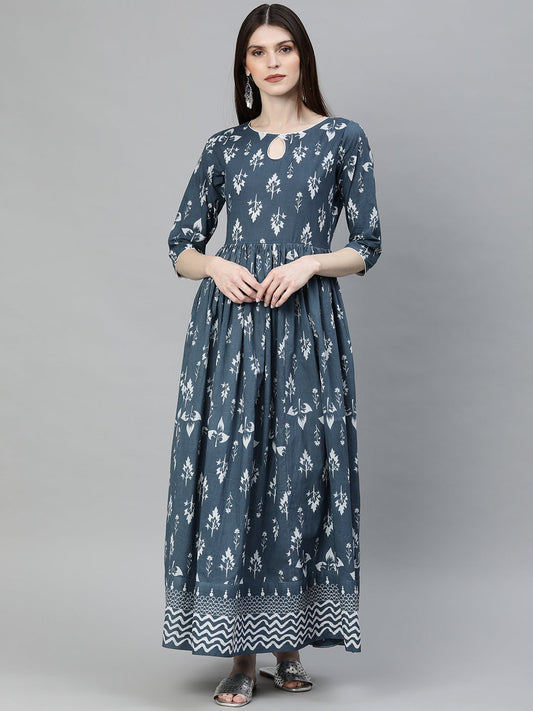 Women'S Grey Floor Length Cotton Kurta | LASVINI - Redefining Indian Fashion with Elegance