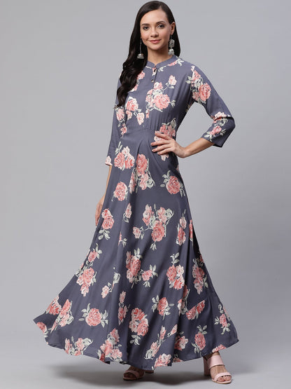 Women'S Grey Anarkali Kurta | LASVINI - Redefining Indian Fashion with Elegance