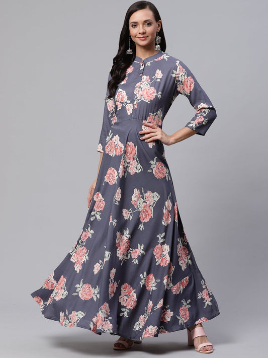 Women'S Grey Anarkali Kurta | LASVINI - Redefining Indian Fashion with Elegance